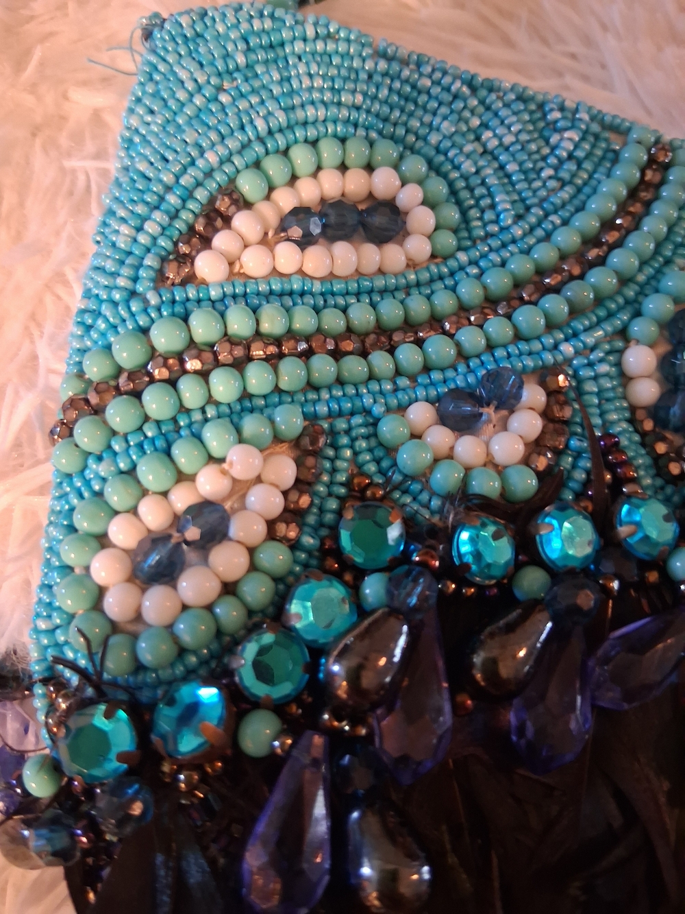 VENTAGE Beaded Turquoise & Teal Clutch Wristlet with Gem Accents